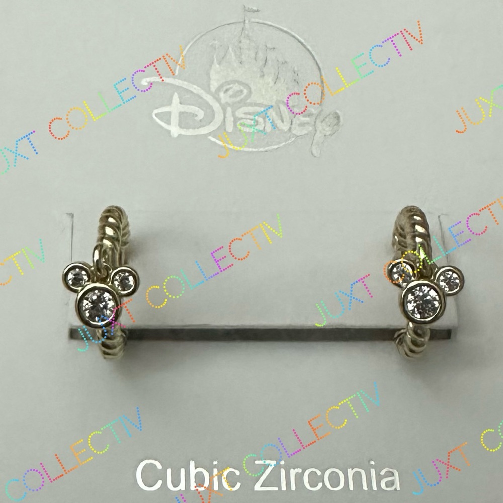 NWT Disney Parks Mickey Icon Rhinestone Braided Gold Hoop Earrings